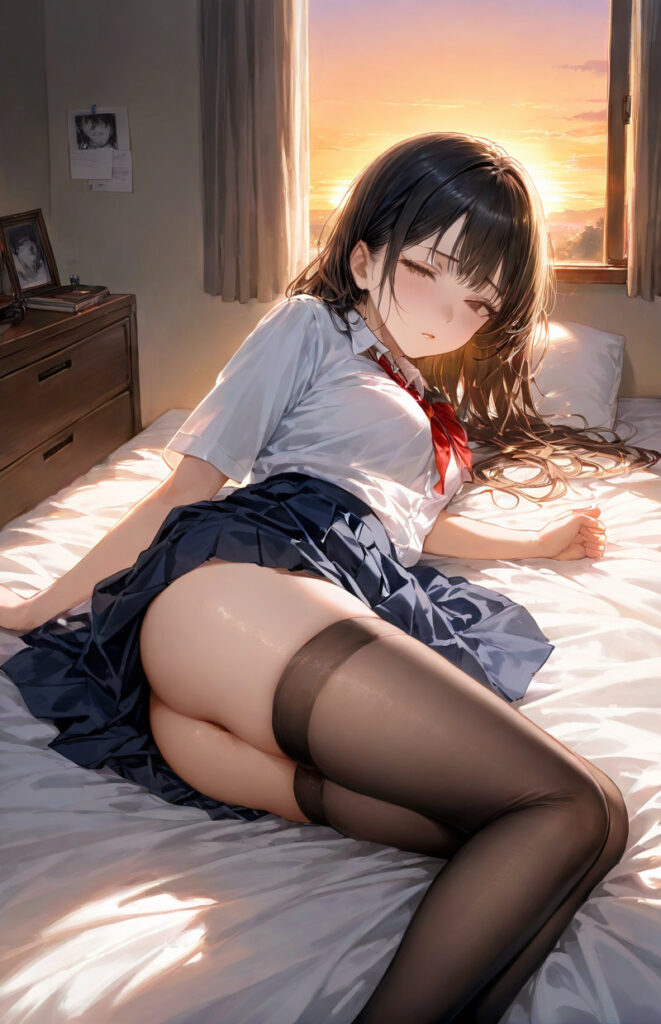 横たわる制服JK
