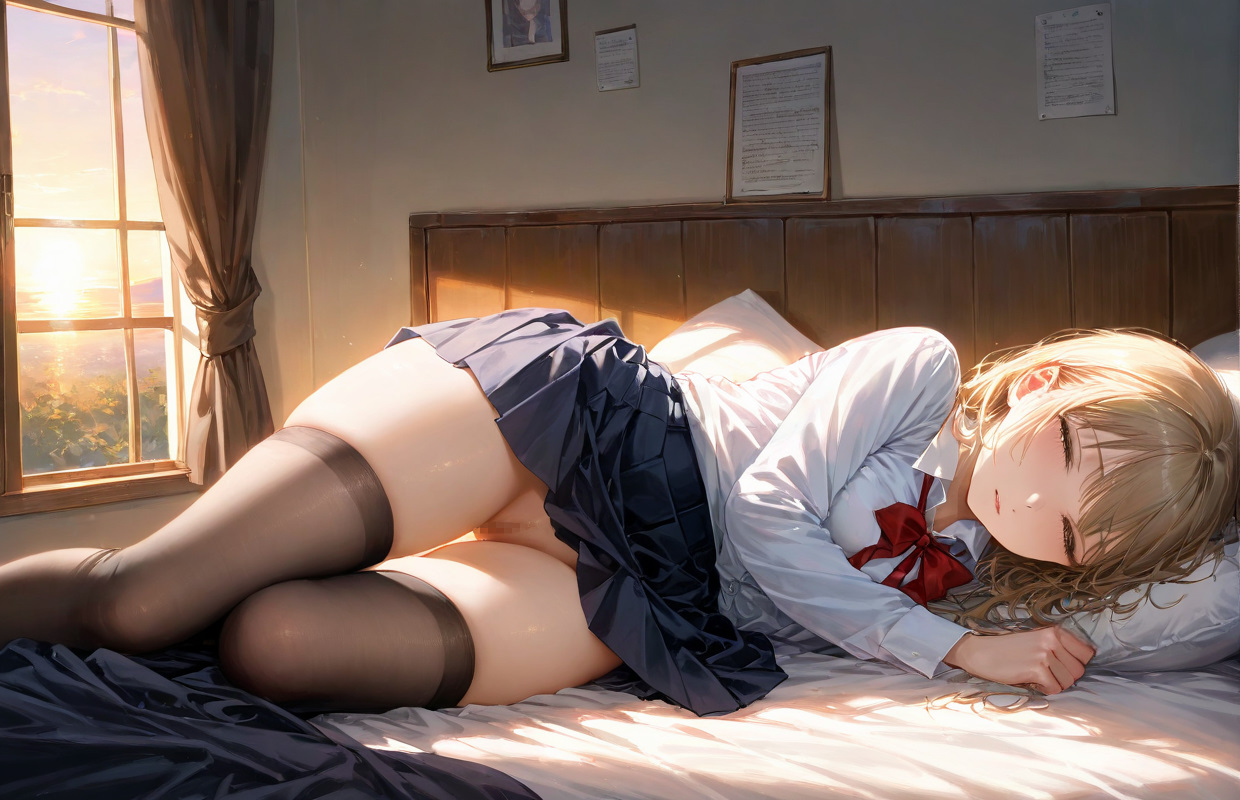 横たわる制服JK
